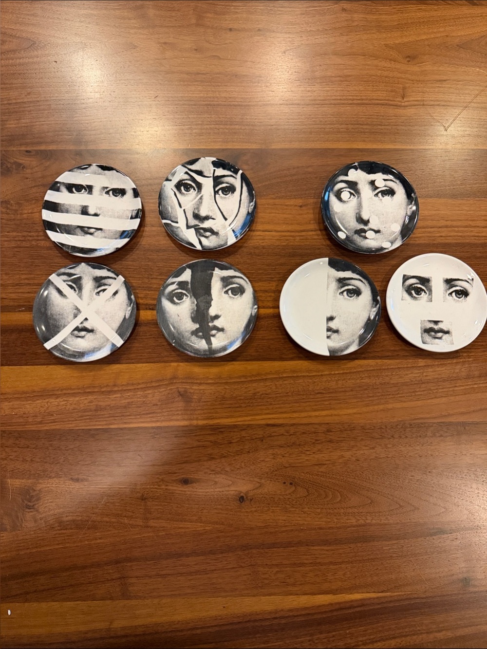 Fornasetti  Tema E Variazioni Black & White Face Coasters - Set of 7